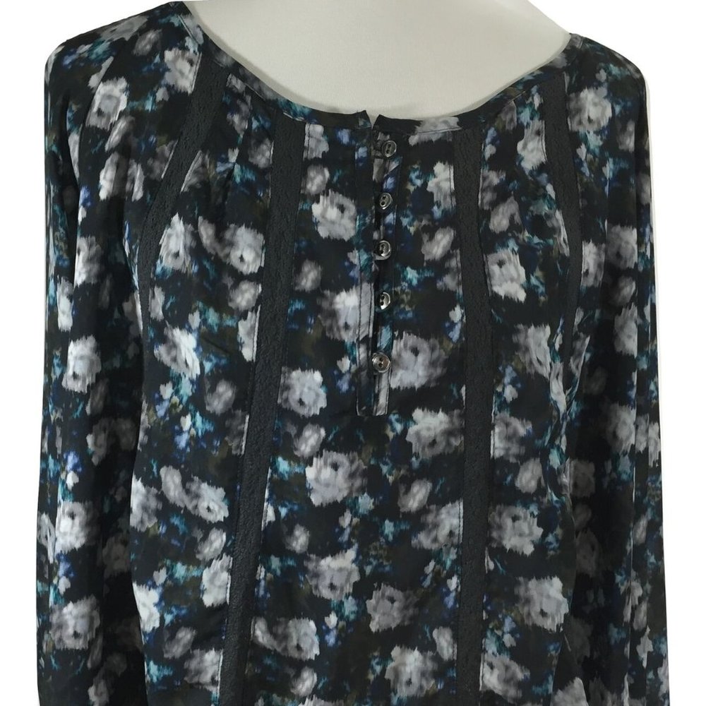 NSR Floral Boho Long Sleeve Top Small Gray Blue